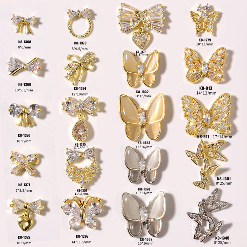 Cod Qipin Korean Elegant 3D Super Flash Rhinestone Butterfly Bow Pendant DIY Nail Art Decoration with 8 Styles