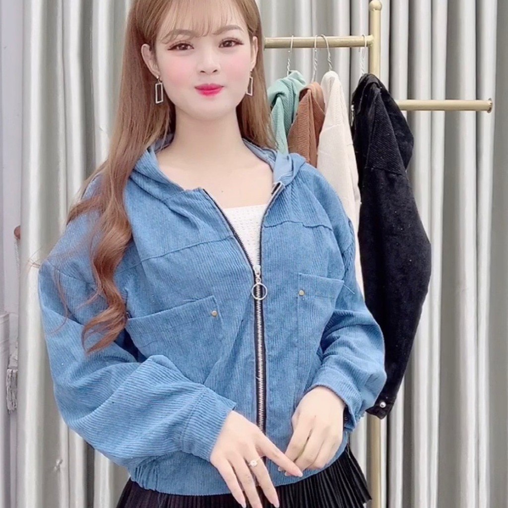Áo Khoác KAKI Nữ  Nhung Gân Trơn Dài Tay 1 Lớp - 5 Màu Nâu, Xanh, Be, Đen - Hanlly Fashion Thời Trang Nữ - AK1