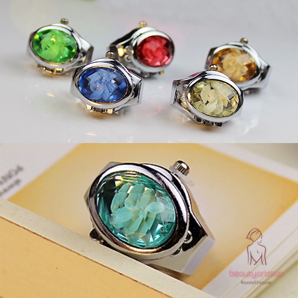 Fashion Women Ring Watch Elliptical Stereo Flower Ladies Clamshell Watches Adjustable Rings Quartz Watches