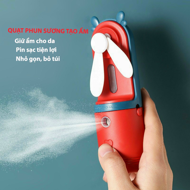 Quạt Phun Sương Tạo Ẩm Mini Cầm Tay Tích Điện Giữ Ẩm Cho Da Cổng USB Đa Năng Tiện Lợi