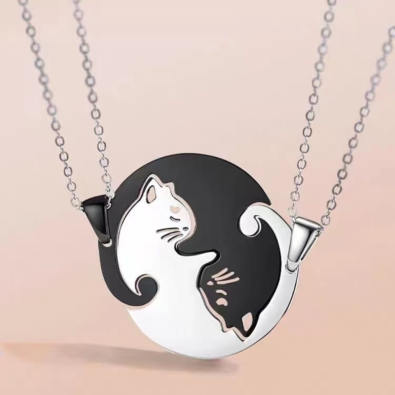 Vòng cổ thép không gỉ mặt hình mèo dễ thương dành cho cặp đôi