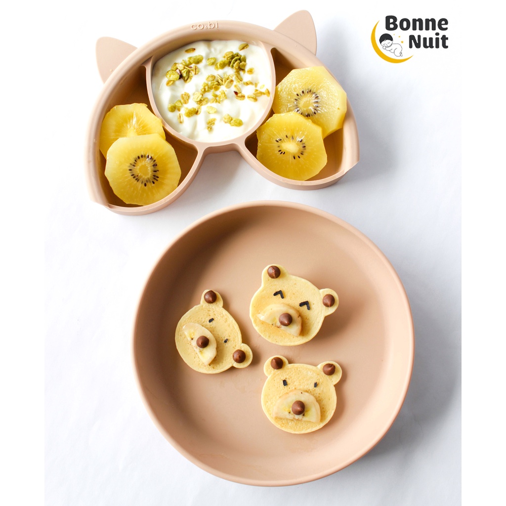 Khay ăn dặm silicone 2in1 hình Tai Mèo có 4 ngăn CO&amp;BI