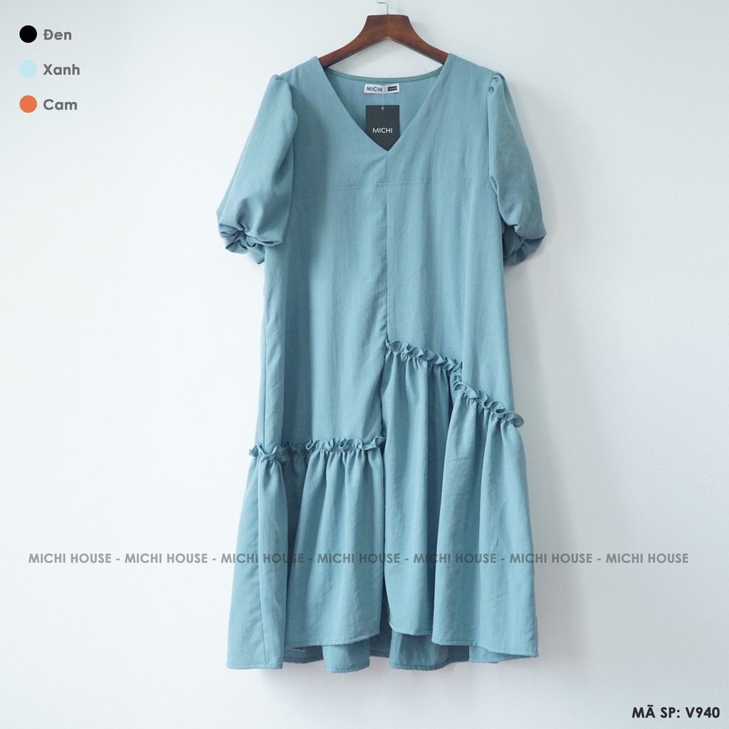 Đầm Suông Đũi V940 MICHI House Váy Xuông Thiết Kế  Cổ V Tay Bồng Dáng Ngắn Mặc Bầu Xinh Freesize Bigsize | BigBuy360 - bigbuy360.vn