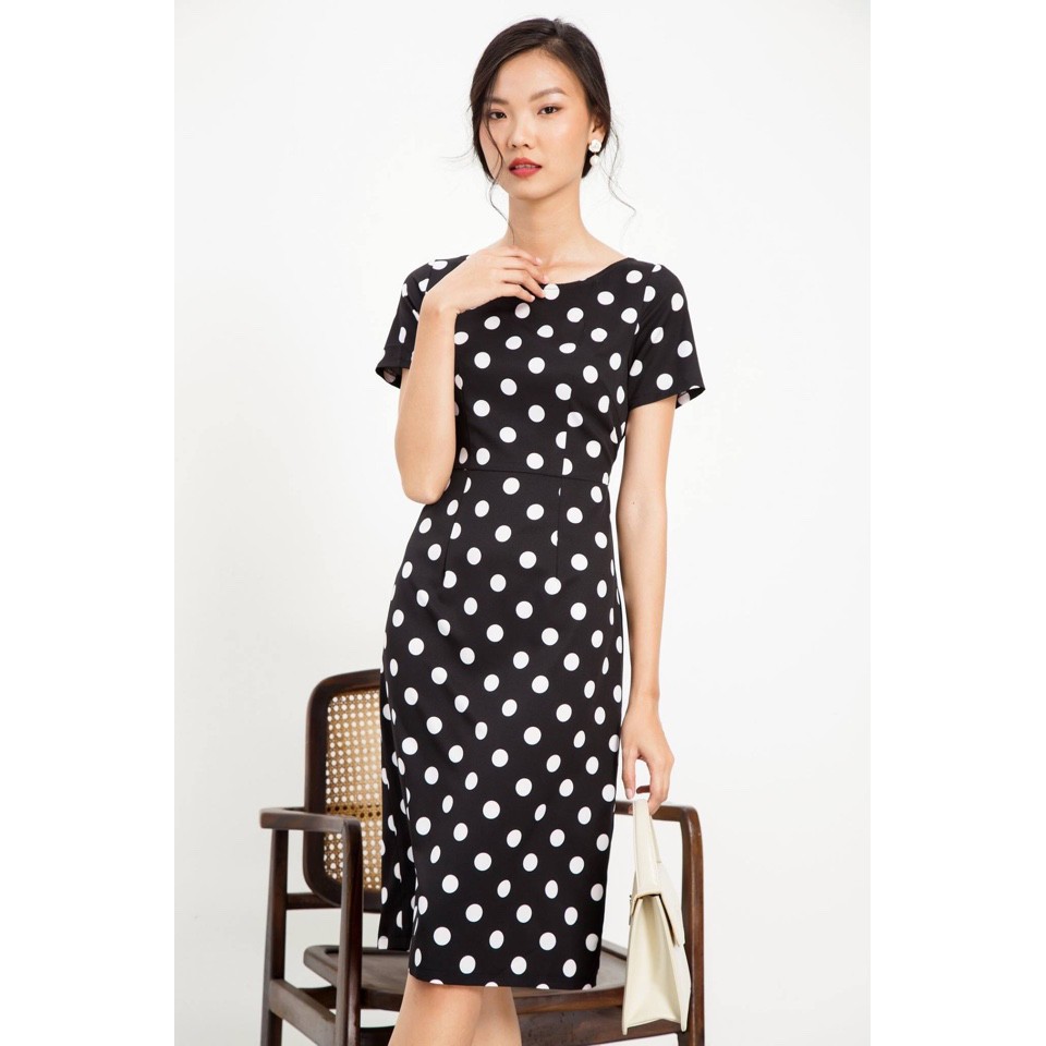 Đầm công sở chấm bi tay con