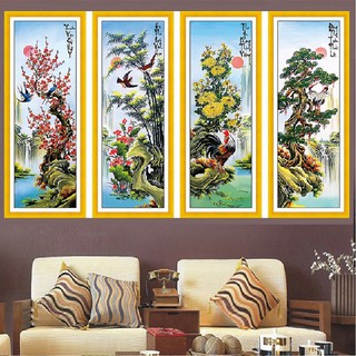 TRANH THÊU CHỮ THẬP TỨ QUÝ XUÂN HẠ THU ĐÔNG MONALISA