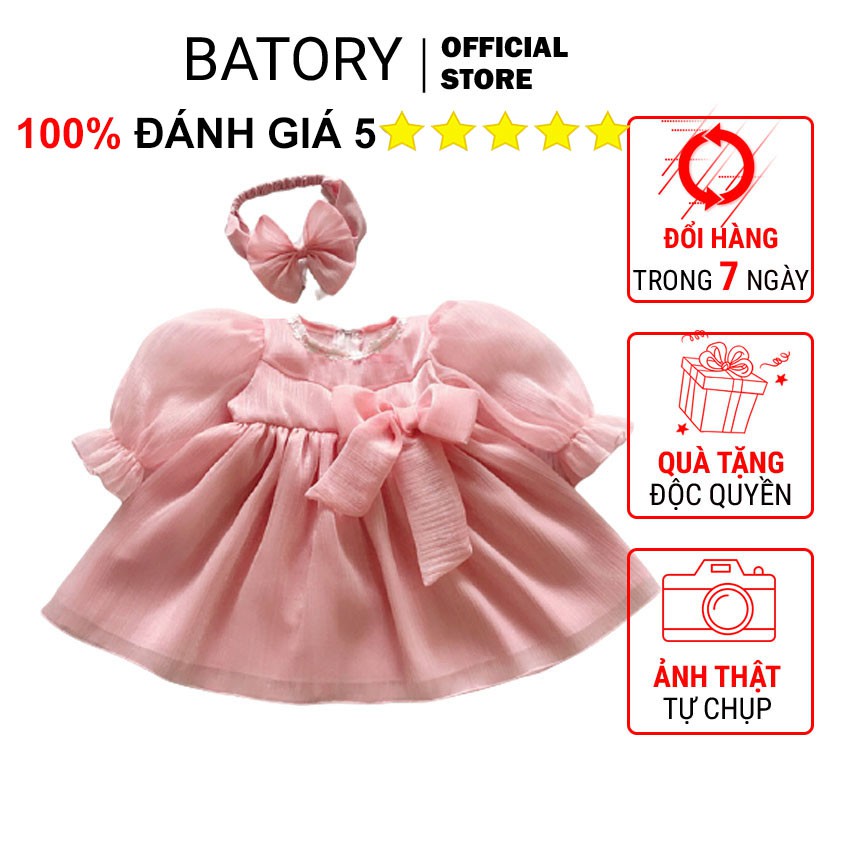 Đầm Công chúa bé gái sơ sinh đến 10 tuổi màu hồng dáng xòe Thích hợp đi chơi dự tiệc Batory Store MG17