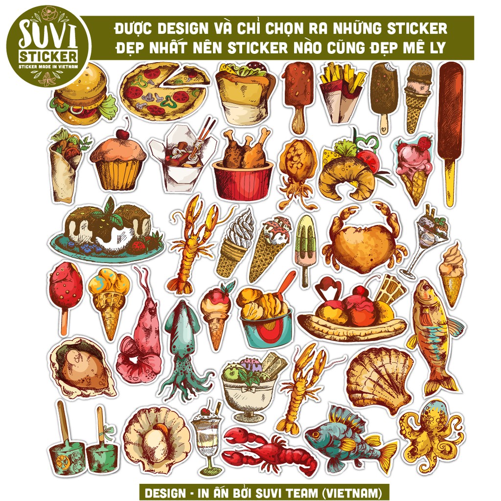 Sticker Retro Food chống nước dán nón bảo hiểm, xe, laptop, điện thoại, vali. MSP: V11