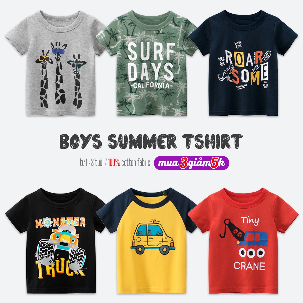 Áo bé trai 27KIDS áo cộc tay cho bé in hình vui nhộn chất cotton mẫu mới