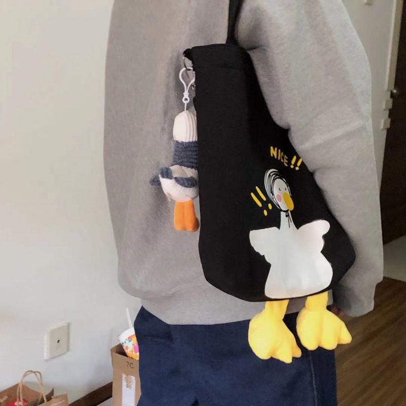 Túi Xách Vải Canvas Mềm In Hình Vịt Hoạt Hình Đáng Yêu Cho Học Sinh