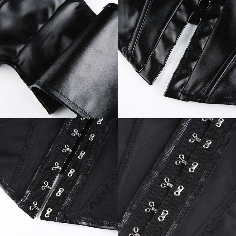 Áo Croptop Hai Dây Bằng Da Nhân Tạo Màu Đen Gợi Cảm Cho Nữ