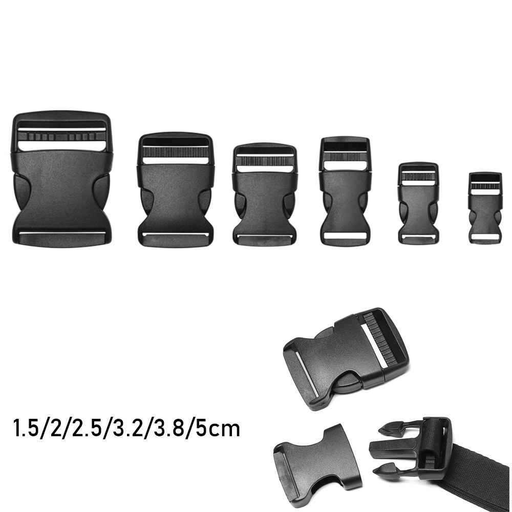 Set 2/5/10/20/30 khóa dây đeo balo bằng nhựa đen 6 kích thước đa dụng