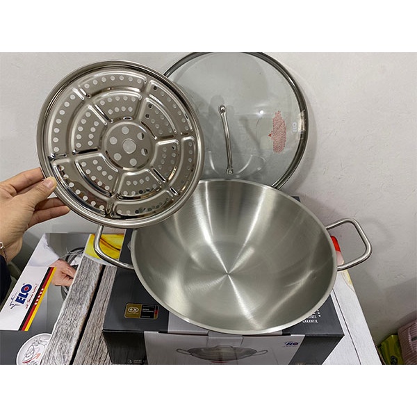 Chảo xào inox kèm hấp Elo Wok 28cm nắp kính