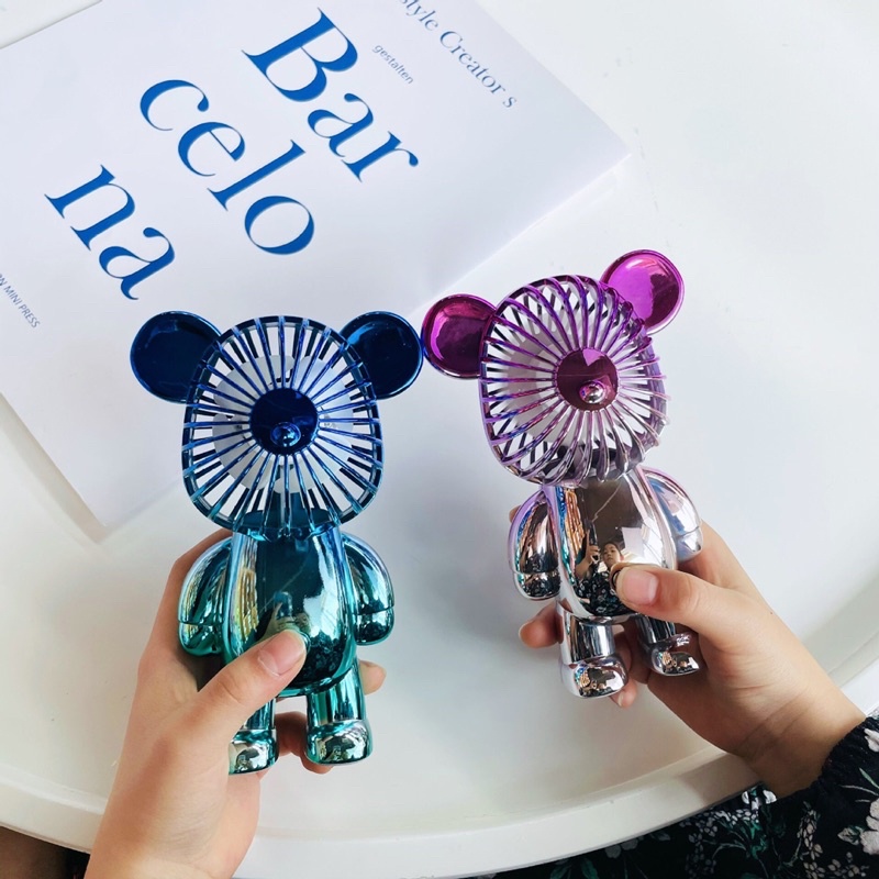 Quạt mini hình gấu Bearbrick, Quạt cầm tay, decor , nhiều màu sắc 3 chế độ gió, có màng bảo vệ
