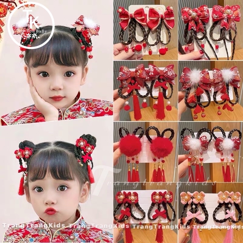 Phụ Kiện Cho Bé, Cặp Kẹp Tóc Giả Phong Cách Truyền Thống Cho Bé Gái