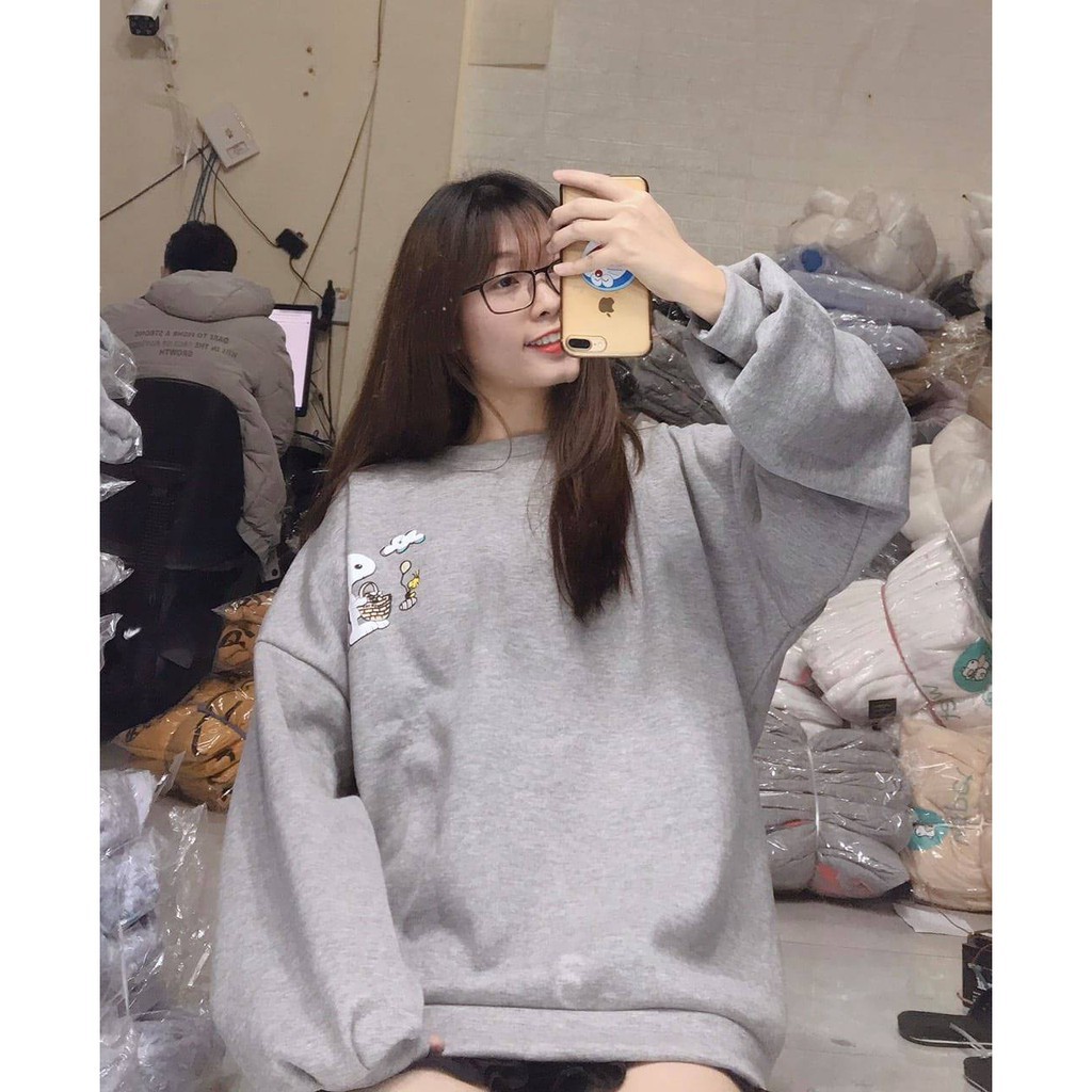 Áo sweater nỉ lót lông in hình chó happy puggy cực xinh form rộng kèm ảnh/video thật | BigBuy360 - bigbuy360.vn