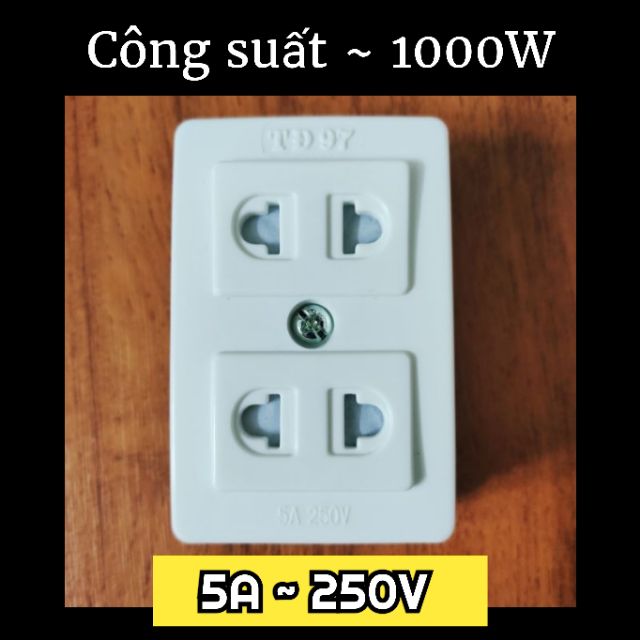 Ổ cắm điện 2 lỗ màu trắng đế đen thông dụng / công suất tải 1000W