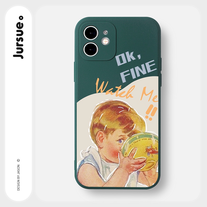 Ốp lưng JURSUE mềm hoạt hình dễ thương đẹp đen cho iPhone 13 12 11 Pro Max SE 2020 X XR XS 8 7 ip 6S 6 Plus kute Y1770