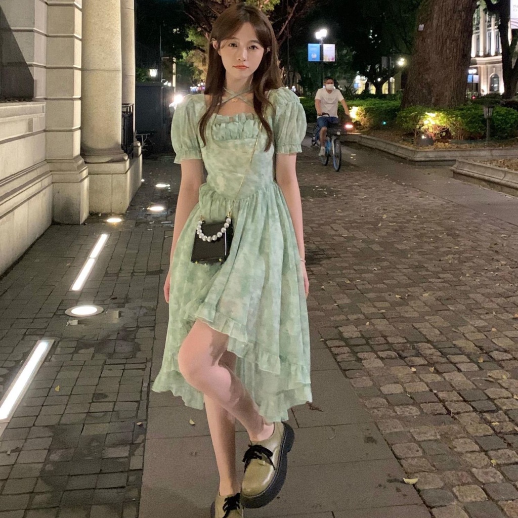 Đầm Chiffon Cổ Vuông Dáng Dài Thời Trang Mùa Hè Pháp Hàng Mới 2022