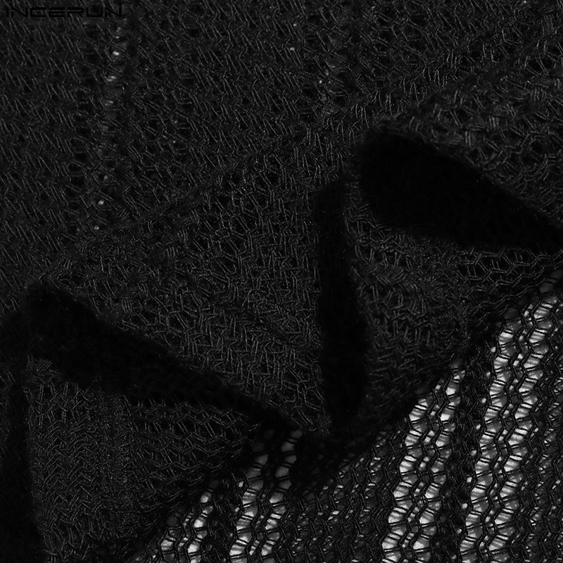 Áo dài tay INCERUN kiểu cổ chữ v màu đen cho nam