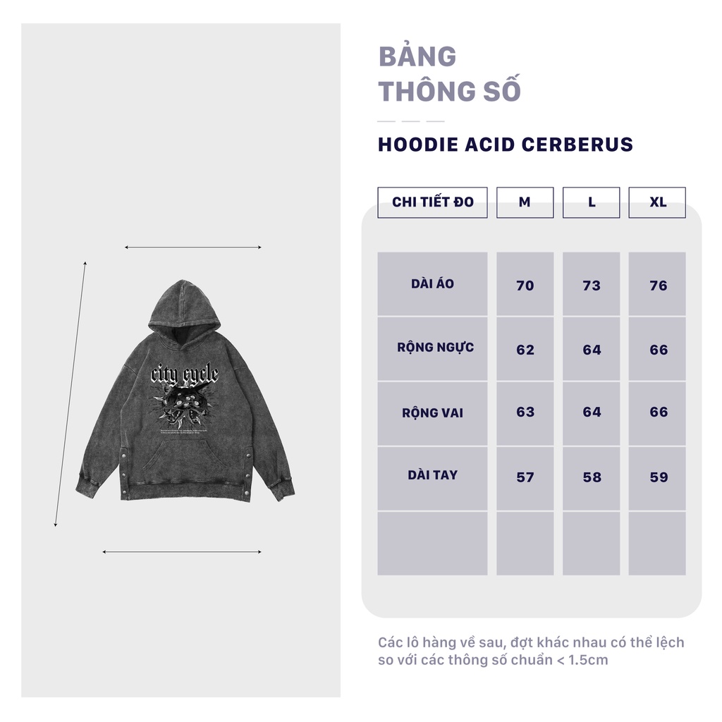 Áo hoodie unisex acid Cerberus City Cycle - áo nỉ hoodie wash unisex form rộng in hình Local Brand