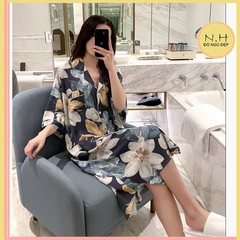 ❤️ Đầm Sơ Mi Nữ Dài ☘️ Đầm ngủ nữ, đồ mặc nhà dài tay lỡ phong cách Hàn Quốc B68