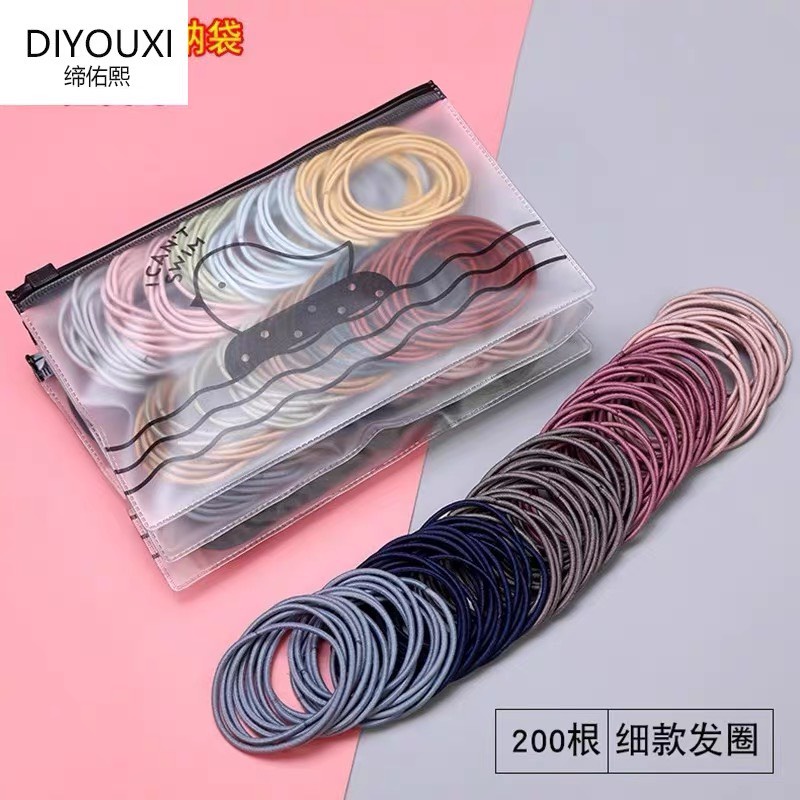 Dây cột tóc set 100 sợi co giãn nhiều màu, thun buộc tóc kèm túi zip phong cách hàn quốc MINIGIRL D1