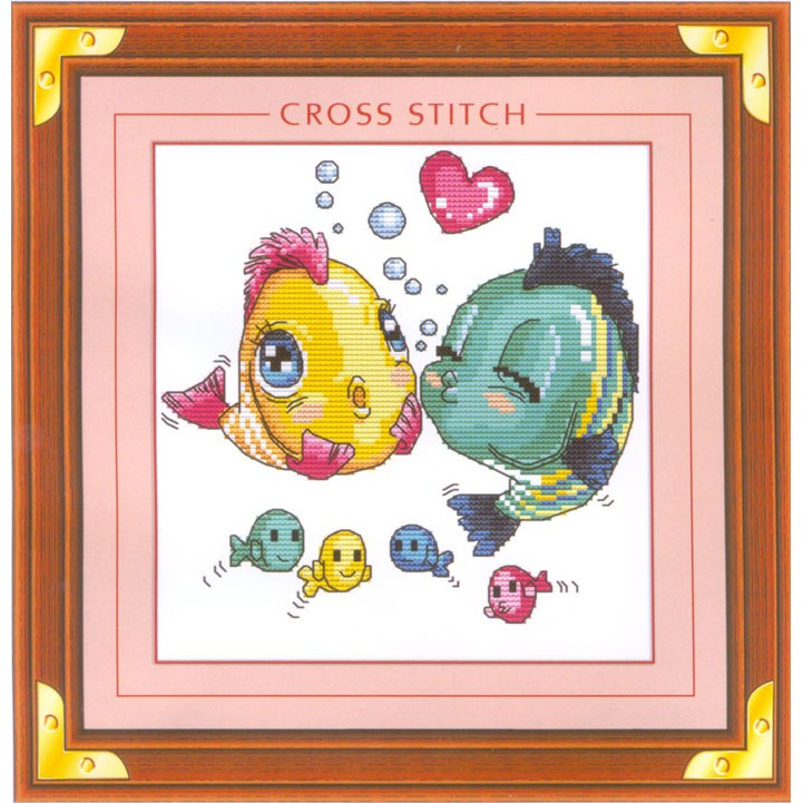 Tranh Thêu Chữ Thập Family Of Fish K018 (Khách tự thêu ) KT:28x29cm