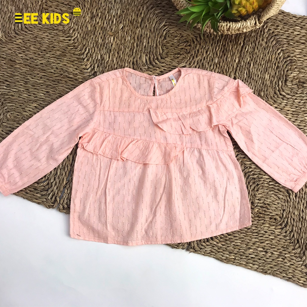 Áo Thô Cho Bé Gái 2-10 Tuổi Bee Kids Thiết Kế Tay Bo Cùng Viền Bèo, Chất Thô Đũi Hạt Gạo Xinh Xắn 7AC01404DA