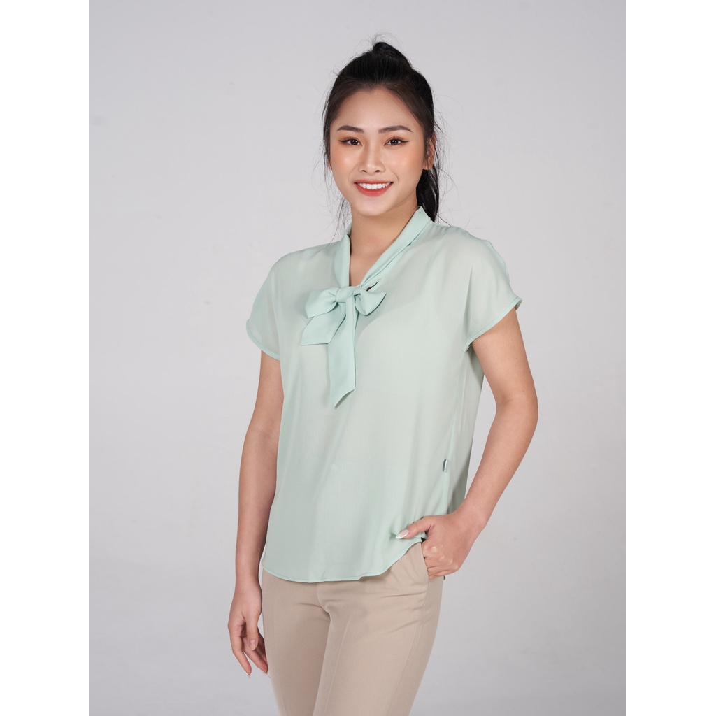 Áo sơ mi nữ YODY tay ngắn cổ nơ vai chờm phong cách mềm mịn thoải mái SCN5192
