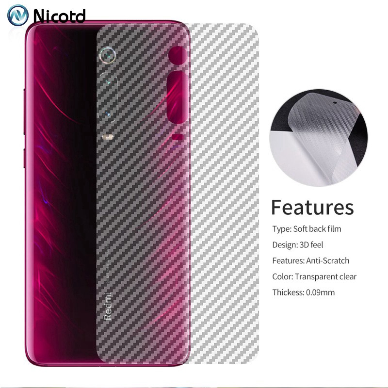 Set 3 phim sợi cacbon bảo vệ lưng điện thoại Xiaomi Redmi Note 9 pro 9c 9a K20 Pro Mi 9T Pro Redmi Note 7 6 5 Pro note 8 note 9 8T 9S PRO MAX