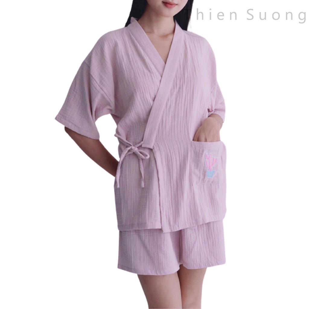 Đồ bộ ngủ quần ngắn Yukata ⚡VẢI MUSLIN CAO CẤP⚡mang phong cách Nhật với sợi vải 100% sợi tự nhiên - TSN043 | BigBuy360 - bigbuy360.vn