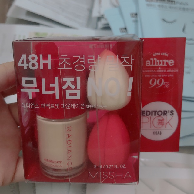 Set Kem nền + 2 mút tán Missha Perfect Fit Radiance Foundation