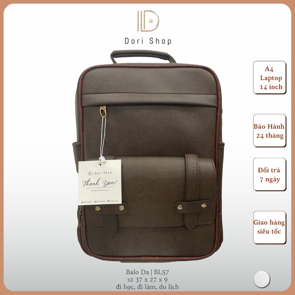 Balo Da laptop 15in, Ba lô công sở Dori Shop