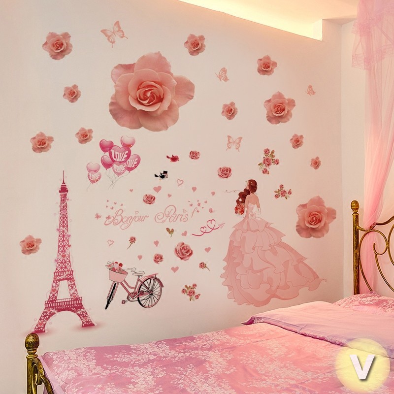 Decal dán tường Cô dâu váy hồng