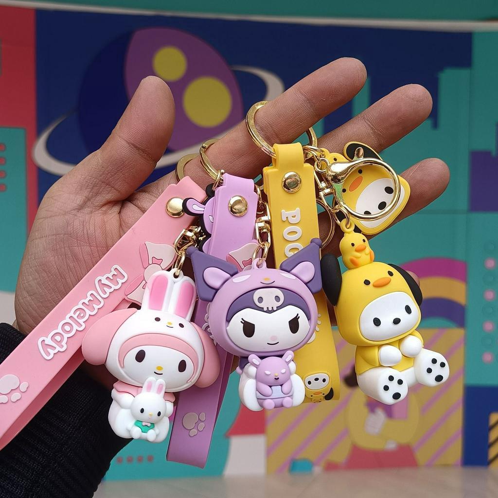 Móc khoá sanrio silicon, đồ treo balo túi xách,chìa khoá Kuromi, Purin, Cinnamoroll