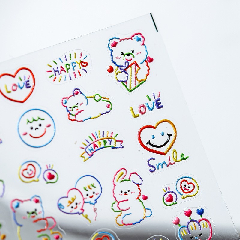 Miếng Dán Trang Trí Móng Tay Trong Suốt Họa Tiết Gấu Happy Day 5D TS-1233