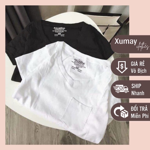 Áo phông nữ cổ tim trơn màu chất cotton co dãn áo thun nữ A5