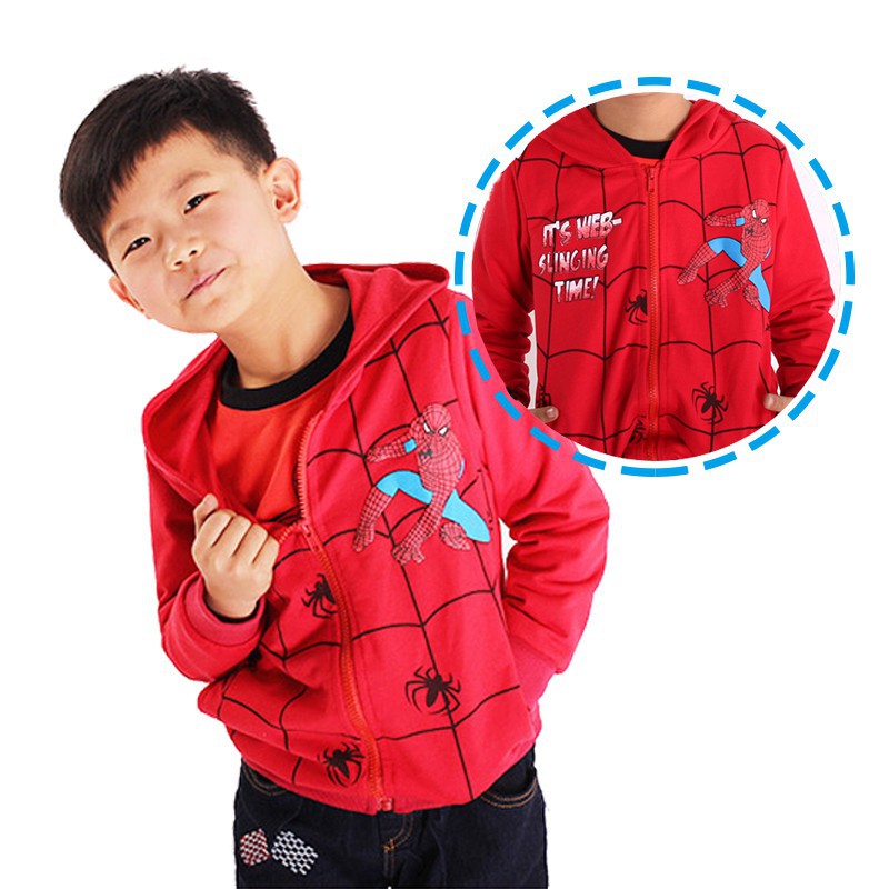 Áo Khoác Hoodie Vải Cotton Mỏng Phối Khóa Kéo In Hình Người Nhện Thời Trang Xuân Thu Cho Bé Trai 1-7 Tuổi