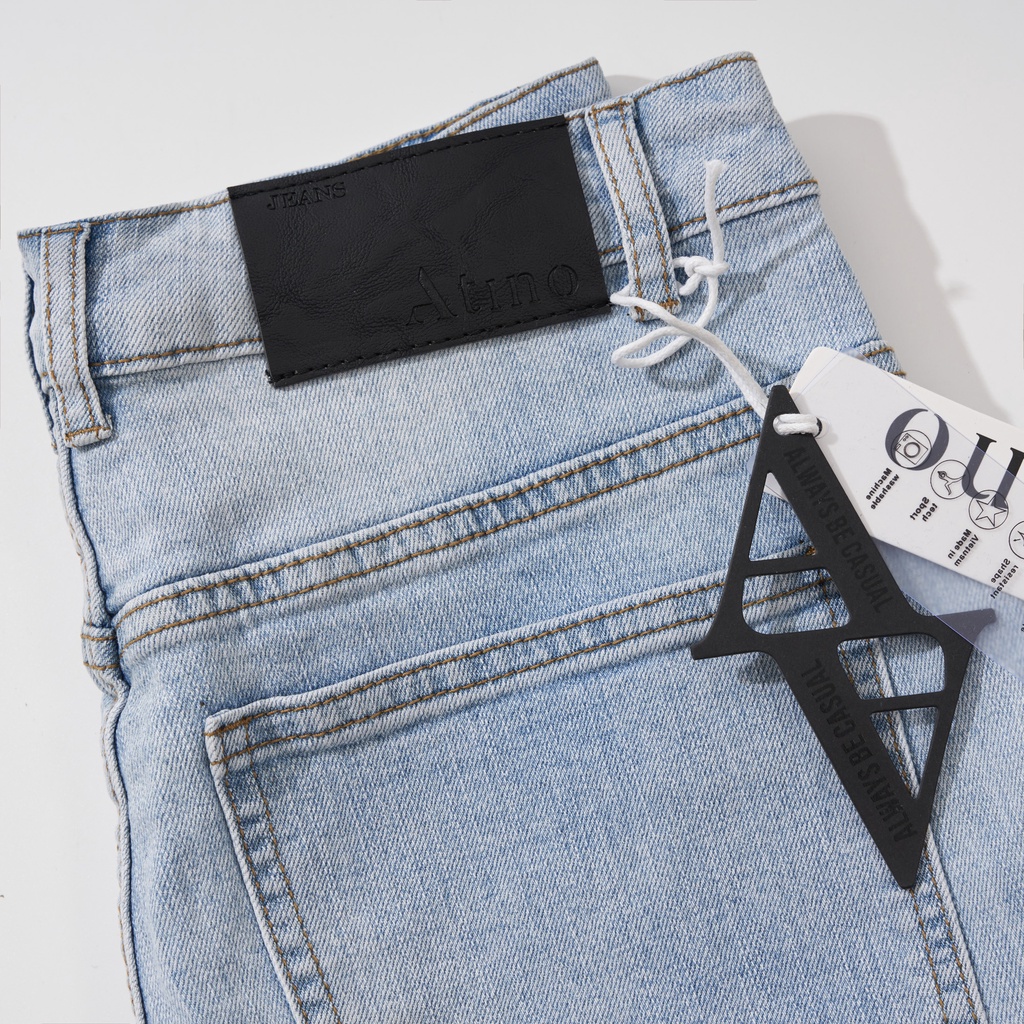 Quần Jean Nam Xanh Trơn ATINO Chất Liệu Jean Pha Spandex Form Slim-Fit QJ1.1038