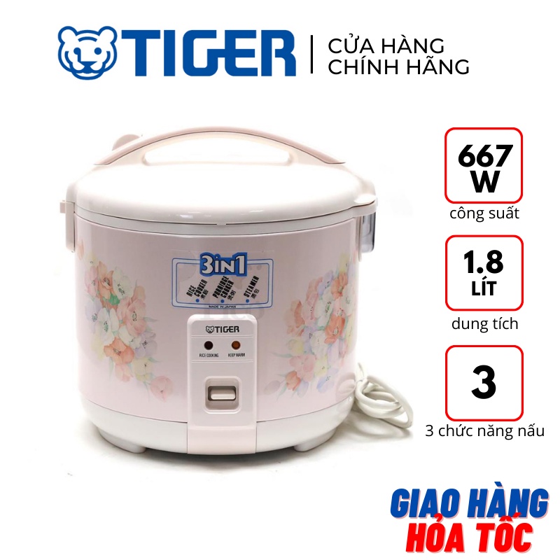 Nồi cơm điện cơ đa năng 1,8 lít Tiger JNP-1803(NA) 667W màu hồng - Hàng chính hãng