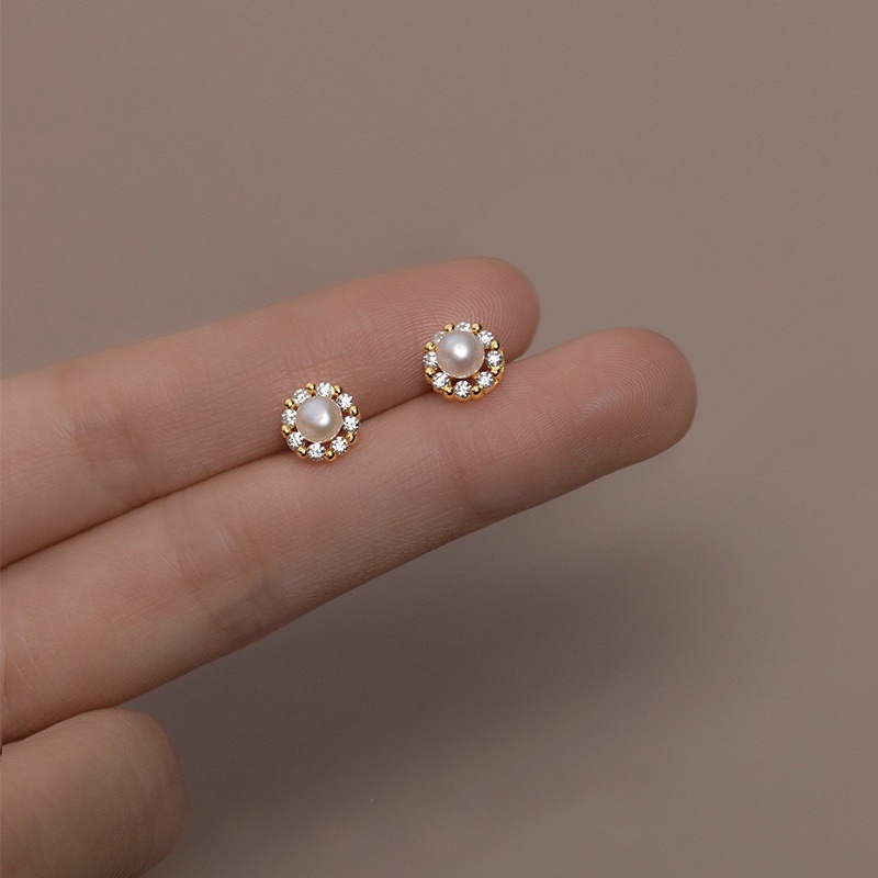 Khuyên tai bạc nữ DuySon Silver, Bông tai ngọc trai nhân tạo viền hoa đá sang trọng( Giá bán/1 đôi) [KNKX11]
