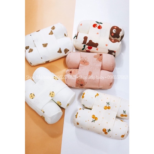 Bộ gối chặn cho bé sơ sinh Bắp baby chất vải bông xô vỏ xô ruột bông microfiber êm mềm an toàn dễ thương