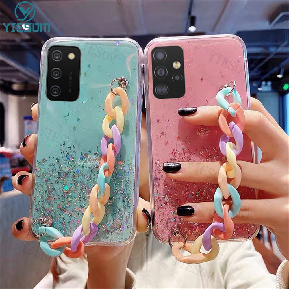 Ốp Điện Thoại Silicon Mềm Trong Suốt Có Dây Đeo Màu Cầu Vồng Cho Samsung Galaxy A73 A53 A33 A23 A13 5G A03S A03 Core A52S M52