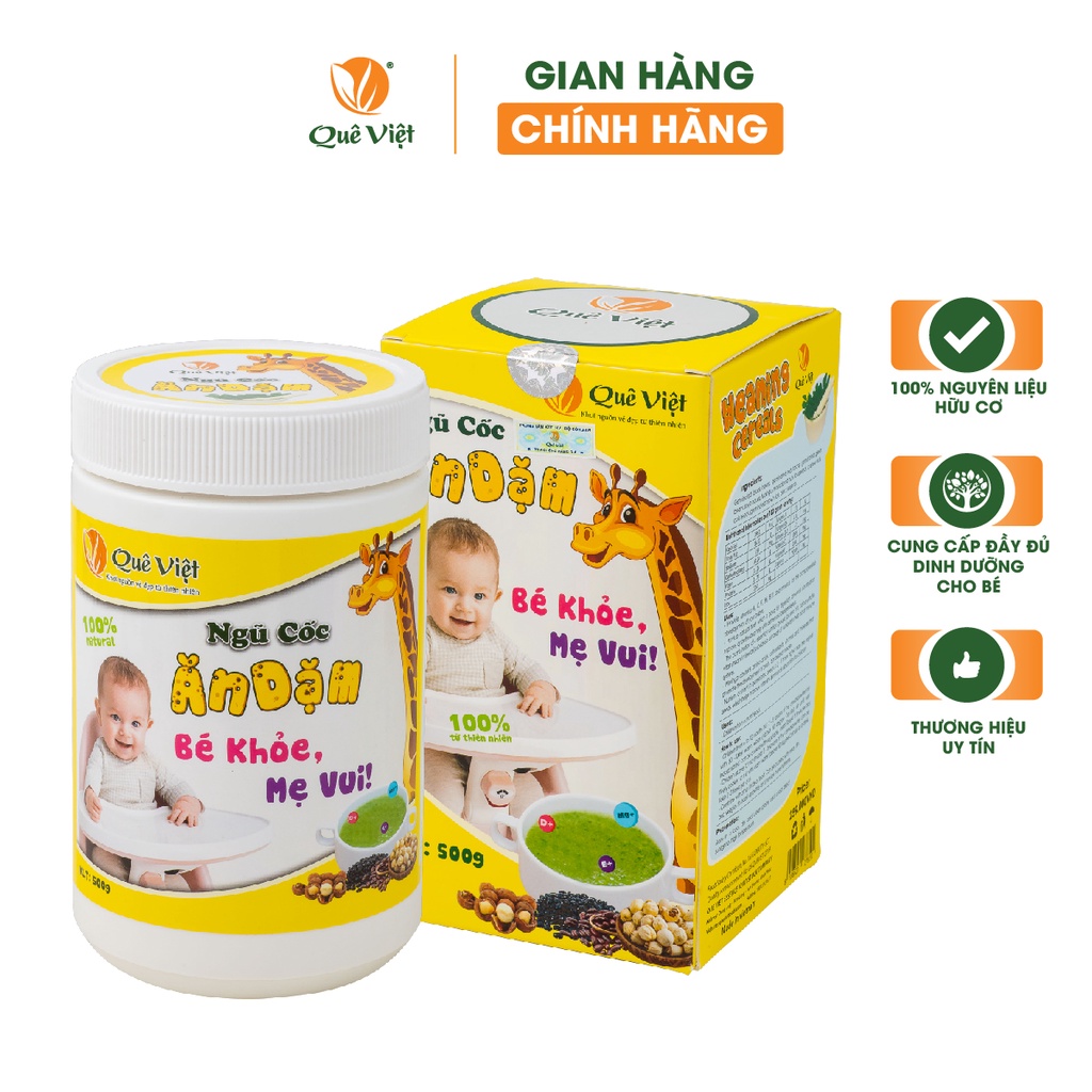 Bột ngũ cốc ăn dặm cho bé Quê Việt bổ sung dinh dưỡng, tăng sức đề kháng 500gr