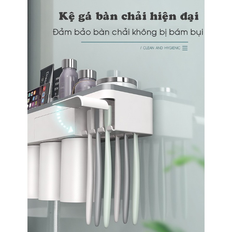 Kệ để đồ nhà tắm treo bàn chải đánh răng OENON kèm 2 cốc + Hộp nhả kem đánh răng tự động dán tường