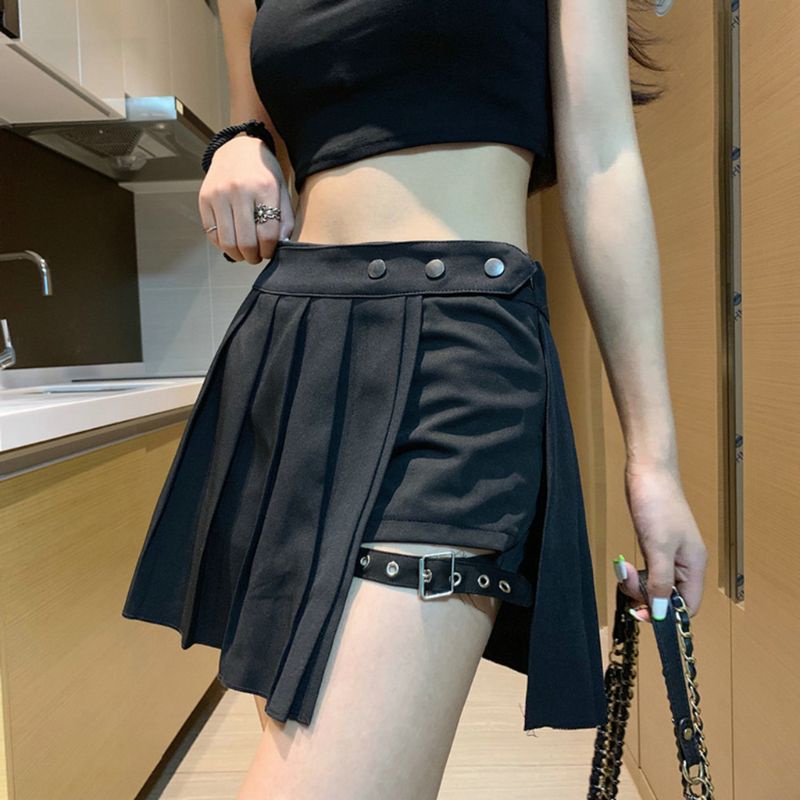 Chân Váy Xếp Ly Mini Lưng Cao Phong Cách Harajuku Punk Cho Nữ