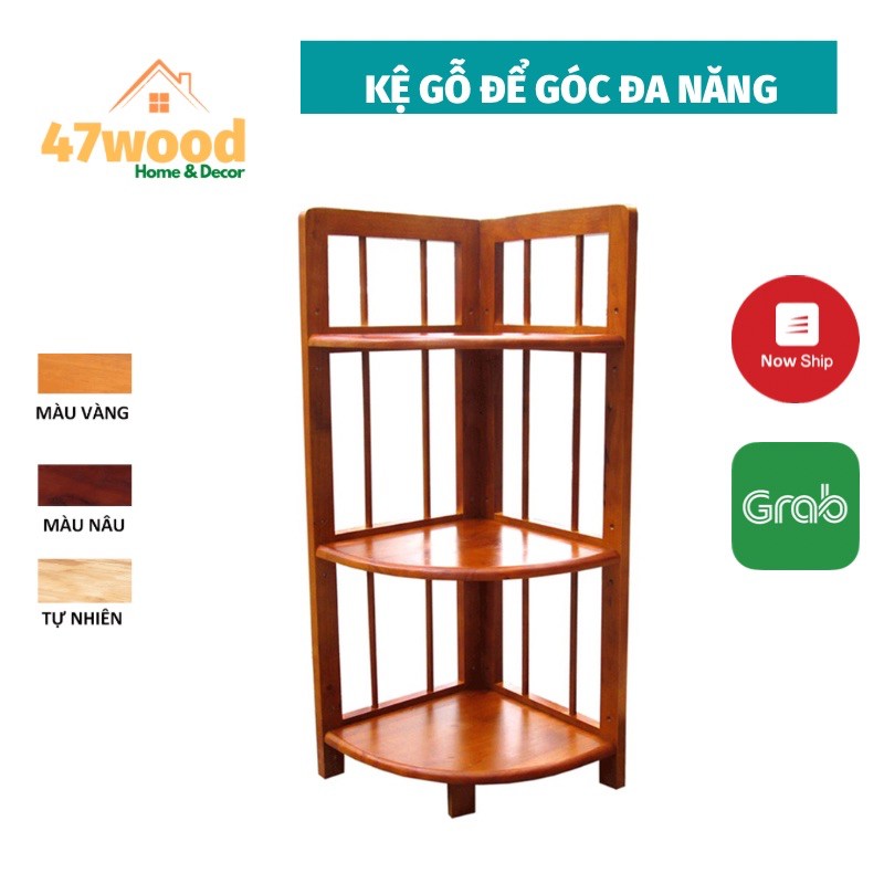 Kệ góc 3 tầng bằng gỗ cao su - Kệ góc kê tường 3 tầng