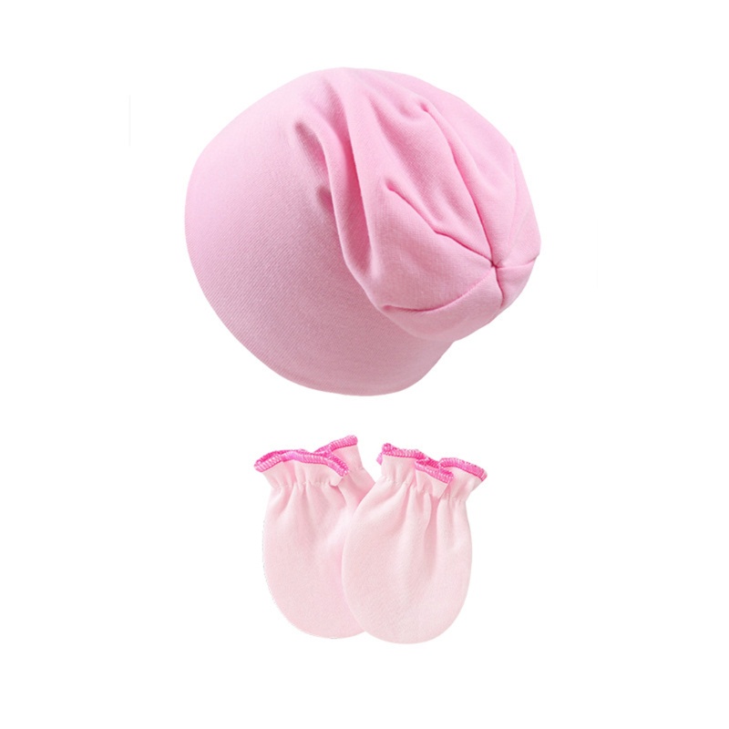 Bộ Găng Tay + Mũ Beanie + Găng Tay Cotton Chống Xước Giữ Ấm Cho Bé Sơ Sinh