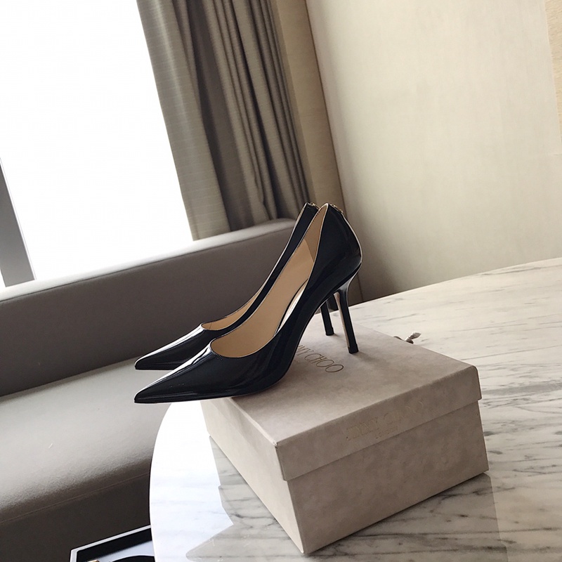 JIMMY CHOO Giày Cao Gót 8cm Da Bò Màu Đen Phong Cách Cổ Điển Cho Nữ