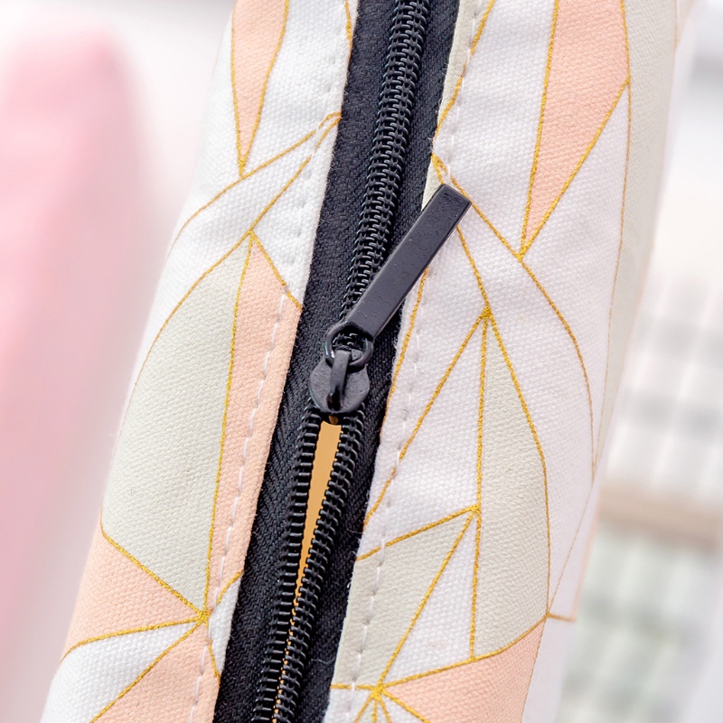 Túi Đựng Bút Bằng Vải Canvas Họa Tiết Hình Học Xinh Xắn